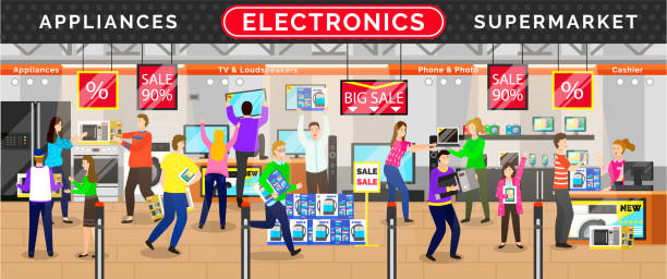 A bustling market in the metaverse, showcasing virtual clothing and accessories for avatars. (Market and products and services in the metaverse)