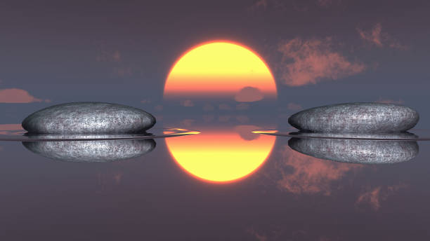 Meditation: Sunrise or sunset over a serene landscape