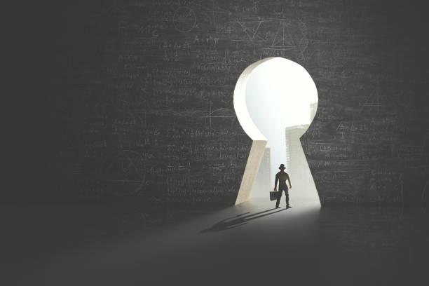 Person walking towards a finish line in the brain, unlock (ing) success.